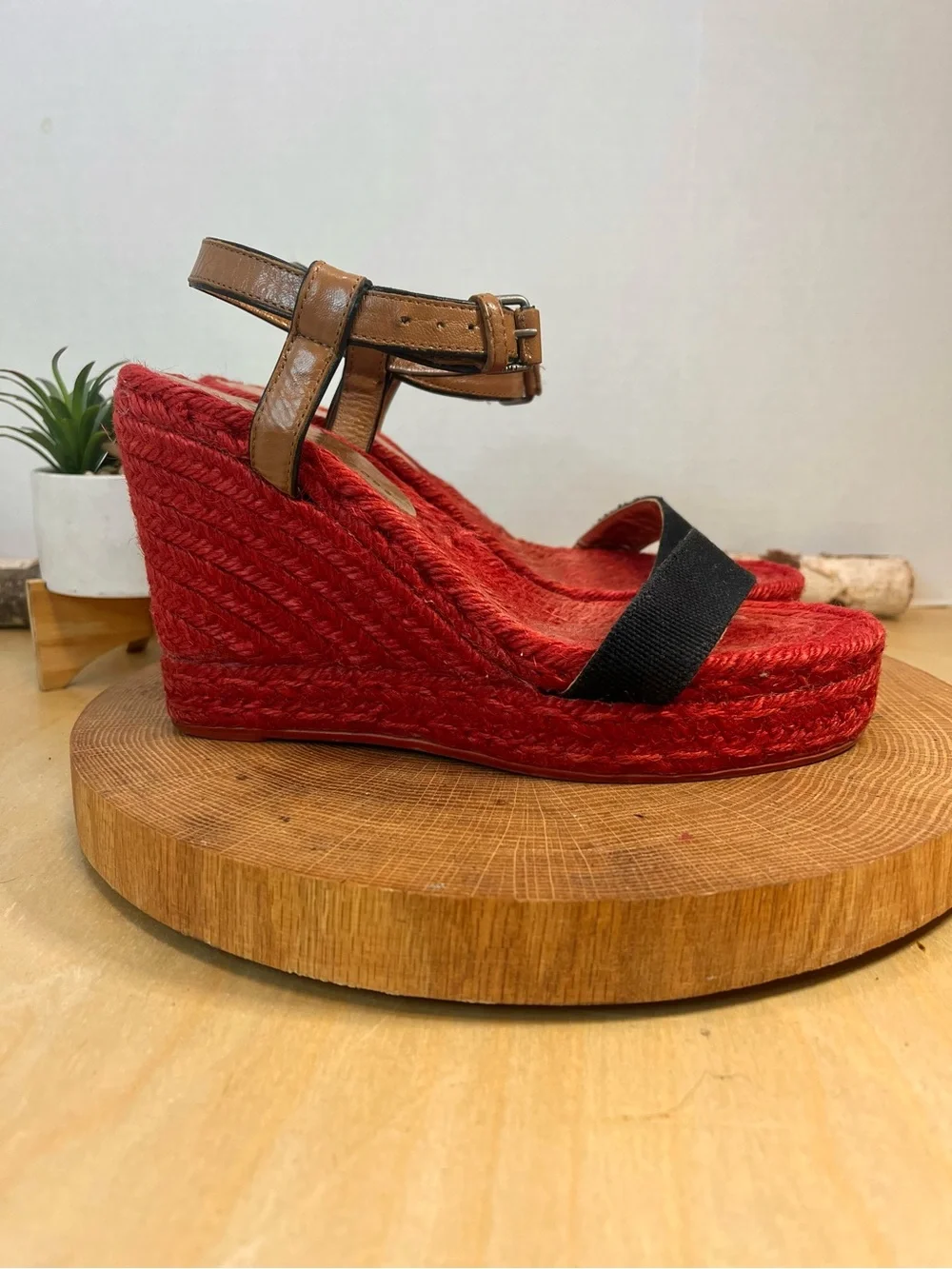 Marc by Marc Jacobs Colorblock Wedge Espadrilles - Red/Black - Size 39